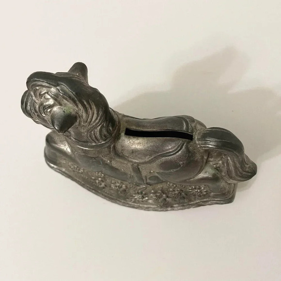 Vintage Rocking Horse Piggy Bank Silver Plated Coin Bank Made In Hong Kong - Picture 4 of 16